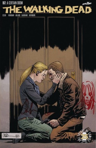 DF WALKING DEAD #167 BLOOD RED GAUDIANO SGN ZOMBIE HEAD SKET