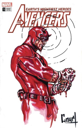 DF MARVEL CVR ART COURT SGN & REMARKED DAREDEVIL SKETCH
